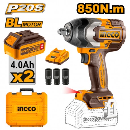INGCO AVVITATORE AD IMPULSI 850Nm 2 batterie